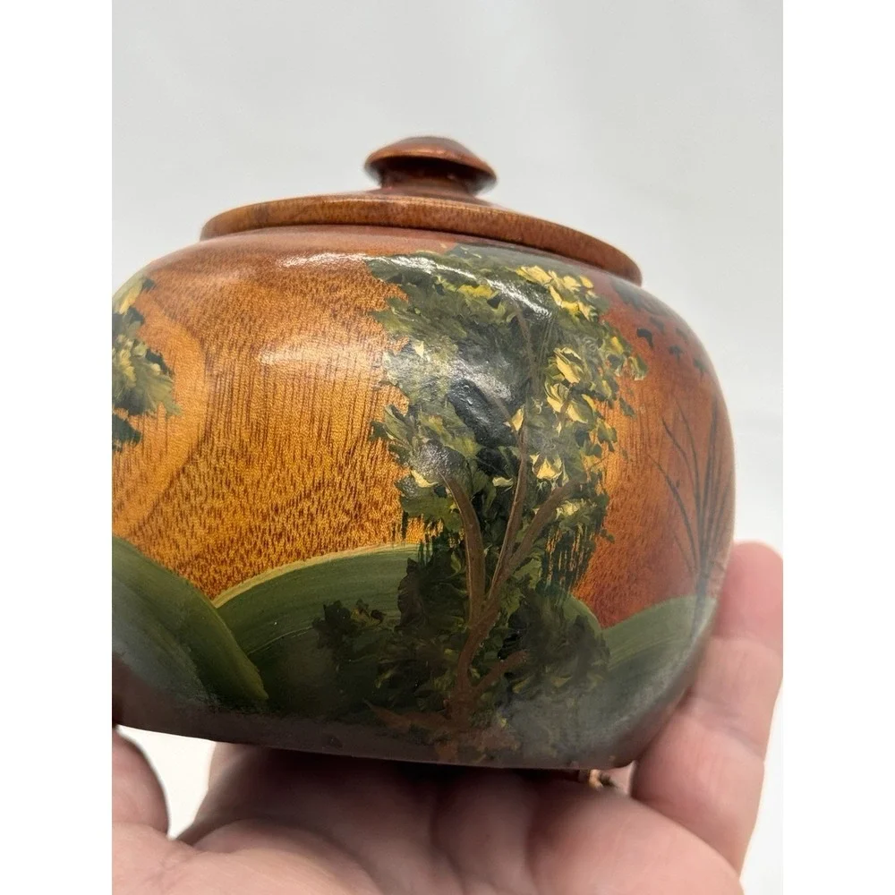 Hand Crafted & Painted Wooden Trinket Box, Spice Jar w/ Lid Folk‎ Art from HAITI